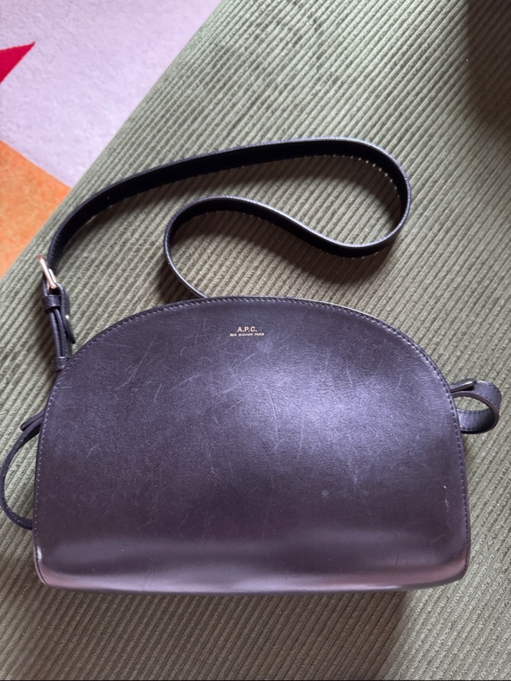 A.P.C. Black Demi Lune Leather Crossbody Bag